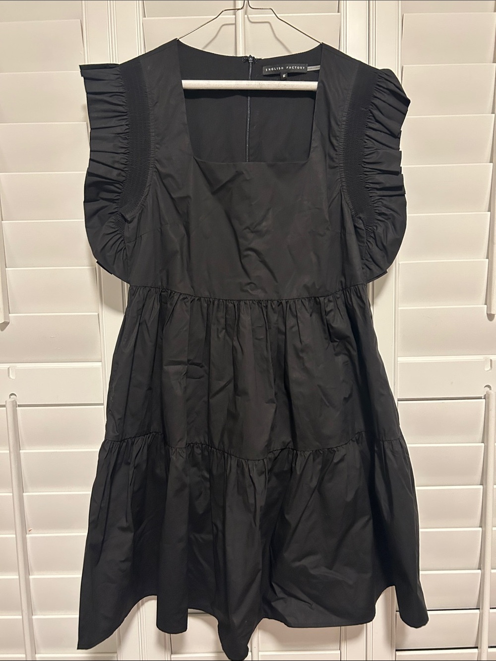 English Factory Ruffled Sleeve Black Tiered Ruffle Dress